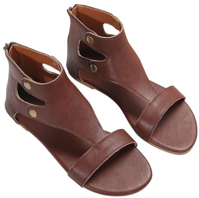 Sandales Romaines Spartiate Femmes été Rétro Évidé Sandales Plates Gladiateur à Fermeture Éclair Sandale Bout Ouvert Chaussures de Sport Extérieur de Plage de Trekking Chaussure Confort Anti-dérapant