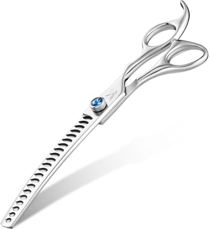 JASON Forbici curve per la toelettatura del cane, 17,8 cm, ergonomiche, in acciaio inox 440C, colore argento, forbici professionali per toelettatura
