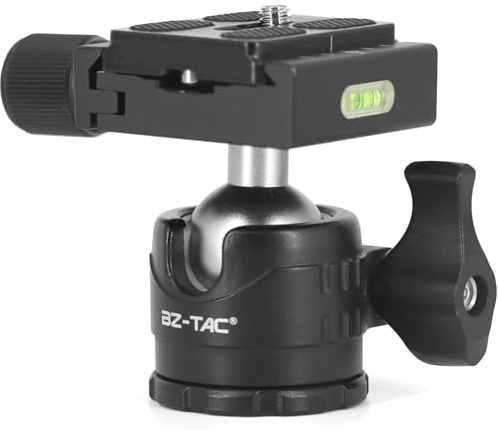 BZTAC Tactical Tripod Ball Head Mount for Rifle Tripod Gun Rest, Arca Swiss Plate with 1/4 Screw, 3/8 Thread Mount Low Gravity Metal 28mm Diameter Ball 360° Panorama Rotation Ball Head