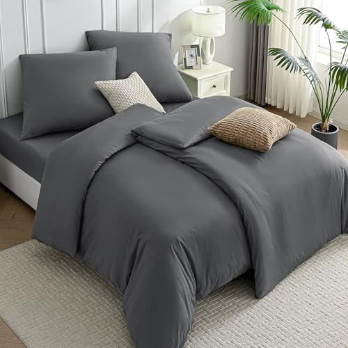 JELLYMONI Bettwäsche 135x200 Baumwolle 4-Teilig Bettwäsche-Sets Grau Oeko-Tex 100% Gewaschene Baumwolle 2 Bettbezüge mit Reißverschluss und 2 Kissenbezüge 80X80 mit Umschlag Weich 4tlg. Bettwäsche