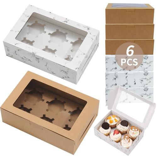 Caja Carton Tapa Cajas Tartas Cajas Regalo Carton,6 Cajas de Cartón para Transporte de Pasteles Cartón Grueso con Ventana Transparente Ideal para Transportar Pasteles por Carretera Blanco y Marrón