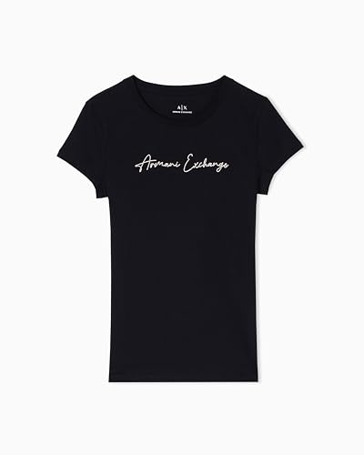 Armani Exchange Women's Short Sleeve Big Signed Logo T-Shirt, Black, XXL
