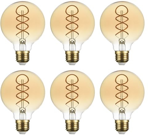 SD LUX G80 LED Globe Edison-glödlampa ej dimbar 6 W 450 lm Equi40W E27 2200K 6 st | Dekorativ bärnsten glödlampa vintage CRI> 90 varm vit perfekt för matsal vardagsrum sovrum pendellampa