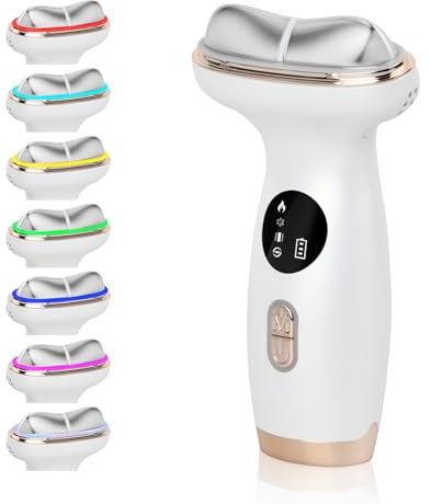 Massaggiatore Viso Elettrico, EMS Gua Sha per Viso con Vibrazioni Calore Freddo, 7 Modi in 1 Massaggiatore Viso Lifting, Dispositivo Elettrico Bellezza Guasha Viso per Lifting del Viso