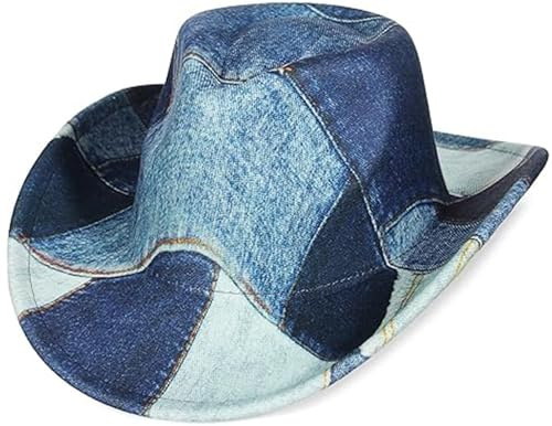 EOZY Tie Dye Denim Cowboy Hat for Women Men Western Hat Wide Brim Cowgirl Costume Party Hat