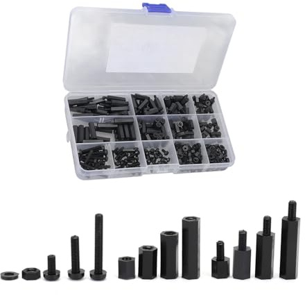 380Pcs 3mm Hexagonal Socket Screw Set Nylon Standoff Pillar Spacer Column Screw Nut Washer Assortment Enduring Female Male Pillar