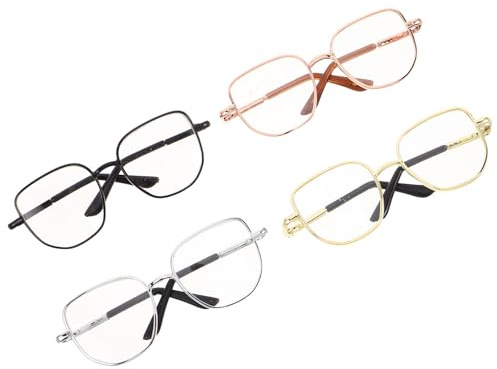 GALPADA 4pcs Miniature Metal Frame Square Glasses for Dolls and Pets, Lens Eyewear Accessories for Dollhouse Costume Dress, Tiny Toy Eyeglasses Set