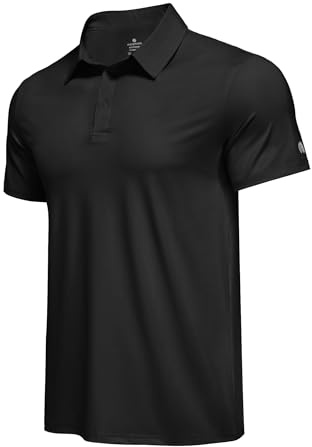 PINSPARK Mens Polo Shirt Quick Dry Black Polo Shirts for Men Moisture Wicking Golf Shirt Slim Fit Collared Shirts Short Sleeve Polos