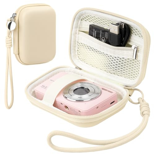 Veki Digital Camera Case for Kodak PIXPRO FZ55 / FZ45, Compact Camera Pouch for Canon IXUS 285 HS/PowerShot, Small Camera Bag for Panasonic LUMIX TZ99, Storage Holder for Camera Accessories (Beige)