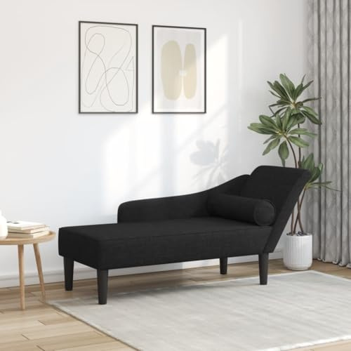 LoogCape Chaiselong med kudde svart tyg 141 x 55,5 x 66,5 cm avslappnad säng dagbädd lounge fåtölj stoppad säng för vardagsrum sovrum kontor inomhus koppla av
