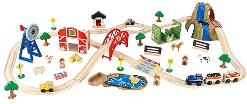 KidKraft Wooden Rural Farm Train Set with 75 Pieces, Children's Toy Vehicle Playset, Gift for Ages 3+