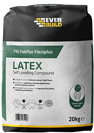 Everbuild 710 Febflor Flexiplus Latex Self-Levelling Compound – Added Latex Powder – Cement-Based – Internal Use – Fast Setting – Grey – 20kg Bag