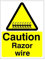 Pack of 2 x Caution Razor Wire Signs 150mm x 200mm - Rigid Plastic