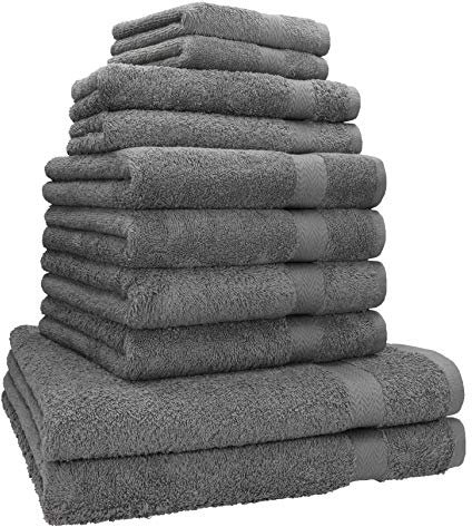 Betz Premium Classic Frottier Handtuch-Set 10-teilig - 2X Liegetücher - 4X Handtücher - 2X Gästetücher - 2X Seiftücher - anthrazit