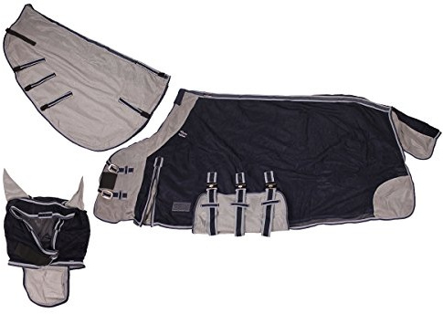 Manta antimoscas para Caballos con cubrecuellos y Gorro QHP