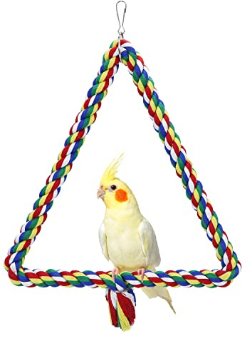 Bird Triangle Rope Swing Colorful Perch Chewing Toy for Parrots Budgie Parakeet Cockatiel Cockatoo (M)