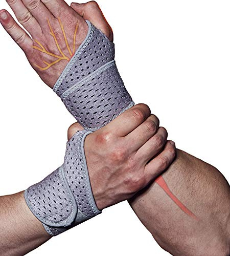 HiRui 2 Pack Wrist Compression Strap and Wrist Brace Sport Wrist Support for Fitness, Weightlifting, Tendonitis, Carpal Tunnel Arthritis, Pain Relief-Wear Anywhere-Adjustable (Gray)