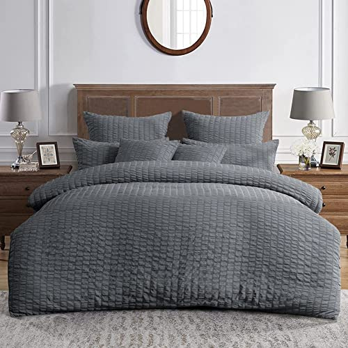 MK Home Textile Seersucker Duvet Cover Set Super King Bedding Sets with Pillow Cases 100% Cotton Hotel Quality White Silver Charcoal Pink Grey Quilt Covers Double King SuperKing