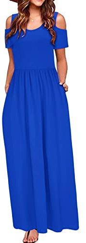 STYLEWORD Mujer Verano Hombro Frío Manga Larga/Corta Maxi Vestido Estampado Floral Elegante Maxi Vestido con Bolsillos