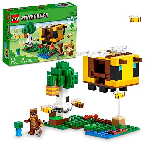 LEGO Minecraft The Bee Cottage 21241, Bauspielzeug mit Bauernhaus, Bauernhof, Baby Zombie und Tierfiguren, Geburtstagsgeschenkidee für Jungen und Mädchen