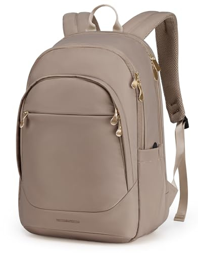 LIGHT FLIGHT Travel Laptop Backpack Women, 15.6 Inch Laptop Backpack with USB Charging Hole, Water Resistant College Bookbag, Black Computer Backpacks for Work, Champagne