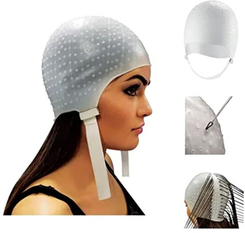 Hair Highlighting Silicone Hair Coloring Highlighting Hat with Hook Reusable Elastic Hair Dye Hat Salon Hairdressing Tools for Women Girls Dyeing Hair