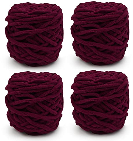 Strickwolle, 4 x 100 g, mehrfarbiges Strickgarn zum Häkeln, weiches, klobiges Garn für Garnprojekte, Plüschbälle, handgefertigte Taschen, Pullover, Schuhe, Mützen, Pullover, Decken, Schals