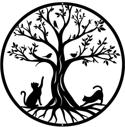 Arbre de vie en métal -Décoration Murale en Métal avec des Chats,Noir Tenture Décor Silhouette Mur Art pour Cadeau Intérieur Cadeau Extérieur Jardin Maison Décoration,30cm