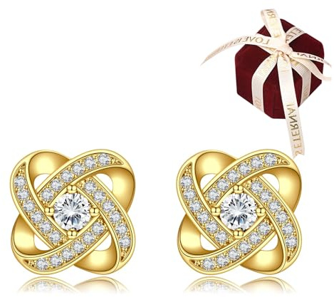AVYRING Gold Stud Earrings for Women Girls, Four Leaf Clover Cubic Zirconia Studs Hypoallergenic Earrings Dainty Earrings Jewellery Gift with Box for Birthday Brides Bridesmaids Wedding