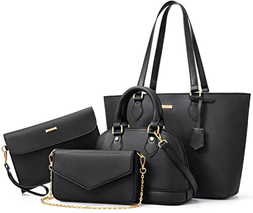 Bagsure Handtasche Damen Schultertasche Handtaschen Tragetasche Damen 4-teiliges Set für Büro Schule Einkauf Reise Geschenk (Schwarze)