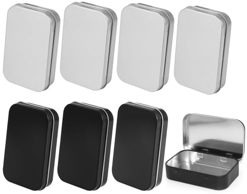 Uppsättning av 8 rostfria metallförvaringsboxar med lock, matt svart borstad, liten metallbox, för hemmet, kort, nycklar till små rum