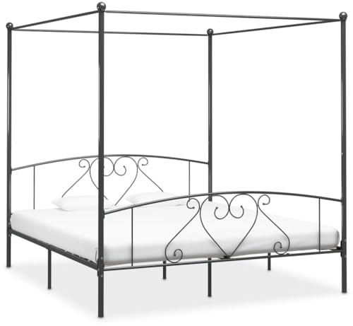 KTHLBRH Bed Frame - Cama juvenil con dosel, estructura de metal gris, 180 x 200 cm