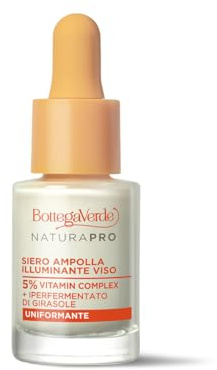Bottega Verde - Siero Ampolla Illuminante, Concentrato Viso, 15 ml, con 5% Vitamin Complex e Iperfermentato di Girasole, Azione Illuminante e Uniformante, per Pelli Spente