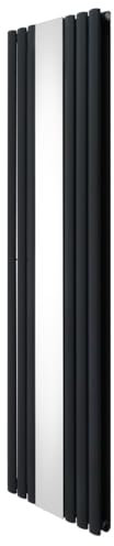 Oval Panel Radiator with Mirror 1800mm x 500mm Modern Designer Double Column Vertical Heater Matt Anthracite Grey Carbon Steel Wall Mounted Kitchen Living Room Cleaning Brush Fixing Kit & Brackets