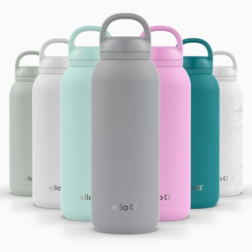 Ello Cooper Twist 40oz Stainless Steel Water Bottle with Chug Lid | Leak Proof | Double Walled and Vacuum Insulated | Built in Carry Loop | Dishwasher Safe | Gray