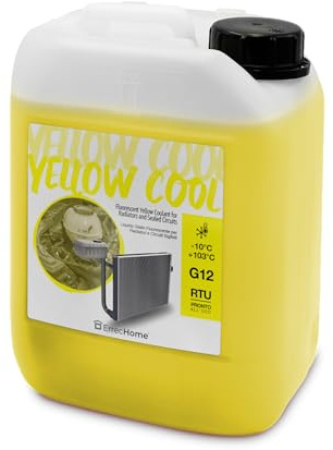 ErrecHome Yellow Cool, líquido para radiador amarillo fluorescente -10°C, anticongelante G12 con paquete inhibidor de base orgánica OAT, listo para usar, 5 litros