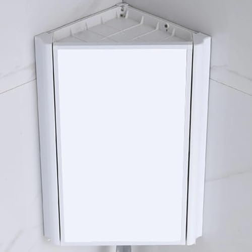 SFJATTA Bathroom Corner Medicine Cabinet With Mirror, Bathroom Wall Cabinet with Shelves, Corner Cabinet with Mirror, Hanging Triangular Aluminum Mirrored Cabinets for Small Space(White)