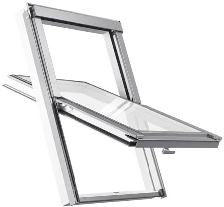 BAUBAY 78x118 cm Dachfenster aus Kunststoff | Fenster mit 2-fach Verglasung | inkl. Eindeckrahmen für Dachziegel, Ebene Ziegel, Biberschwanz (bis 50 mm) + Dämm- und Anschluss-Set)