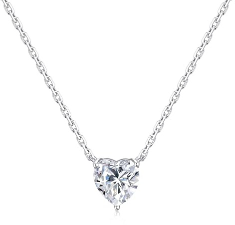 Philip Jones Sterling Silver Heart Solitaire Necklace Created with Zircondia® Crystals