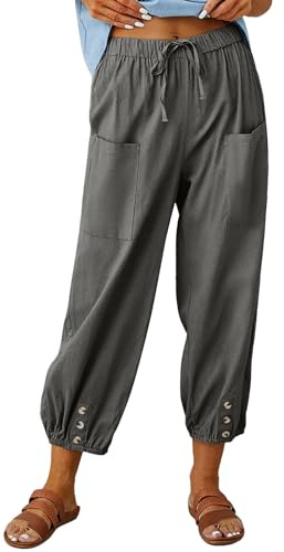 Pantalon Femme Été Léger 7/8 Longueur Pantacourt Coton Décontracté Pantalon Taille Elastique Ample Harem Pants Confortable Pantalon de Plage Loisirs