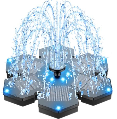 SZMP Solar Springbrunnen mit LED 2025 Upgrade, 3.5W Solar Teichpumpe, 2000mAh Akku, Solarpumpe für Brunnen mit 7 DIY Effekte, Solar schwimmender Fontäne Pumpe für Garten, Teich, Terrasse, Vogel-Bad