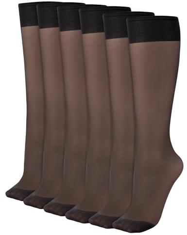 Kiiwah 6 Paires Mi Bas pour Femme 20 DEN, Nylon Chaussettes Matt Soie Transparentes, Respirant et Fine (Noir)