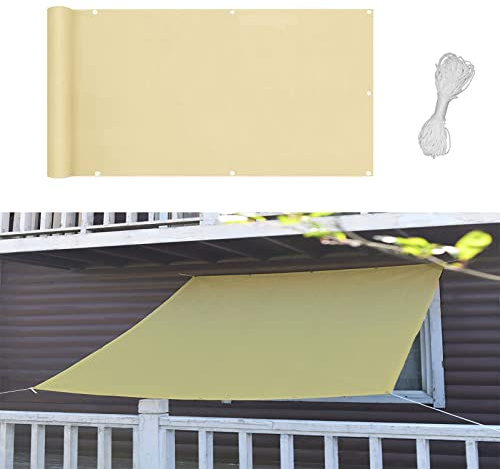 Toldo tipo vela de 0,9 x 6 m, 95 % de bloqueo UV, con cuerda gruesa para exteriores, jardín, patio, fiesta, color crema