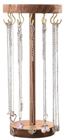PaWuKi Jewelry Holder Stand, 10 Tall Necklace Organizer Rack, Wood Display Storage for Necklaces, Bracelets, Rings, Earrings, Aesthetic Room Décor for Girls and Women