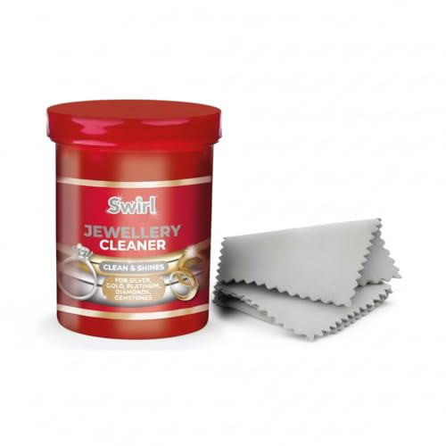 Oesmo Jewellery Cleaner Bundle with Swirl Jar (145ml) & 3 Polishing Cloths – Universal Silver Cleaner Dip, Gold Ring Solution, Silver Tarnish Remover for Diamonds