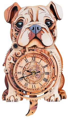 Lilcubics 3D Wooden Puzzles for Adults, Bulldog Mechanical Model Kits, DIY Puzzle Wall Clock Kit, Fun Home Decor Creative Gifts for Men Women, Pendulum Wood Craft, Gifts for Dog Lovers