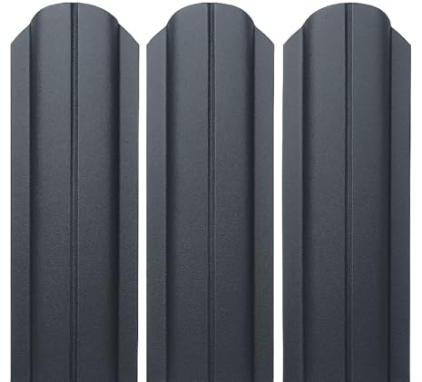 QLS Listello per recinzione in metallo, 120 x 10,5 cm, testa rotonda, zincato e verniciato su entrambi i lati, resistente alle intemperie e non necessita di manutenzione (nero opaco)