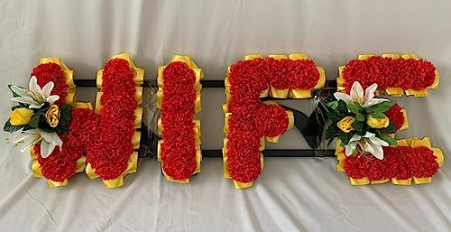 Silky Bouquets Customizable Funeral Flowers - Personalized Artificial Silk Flowers for Graves & Funerals | Lasting Remembrance with Any 4 Letters, WIFE GRAN NANA JOHN LOLA
