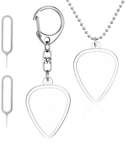 Xyembu 2 PCS Guitar Pick Holder, Heart Shaped Clear Picks Storage Box, Keychain and Necklace Guitar Pick Cases for Standard Guitars Picks Storage