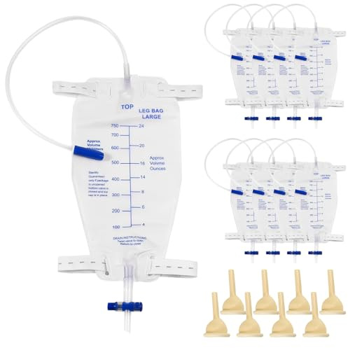 8 bolsas de orina para las piernas, 750 ml, bolsa de orina, bolsa de drenaje de orina, bolsa de orina para adultos, bolsa de orina para piernas con válvula de retorno
